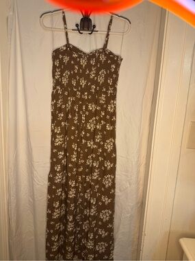 Lily Rose Brown Floral Spaghetti-Strap Maxi Dress